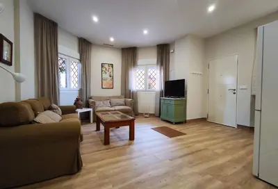 a living room with a couch and a table and a tv at APARTAMENTOS SANLUCAR CASA C in Sanlúcar de Barrameda
