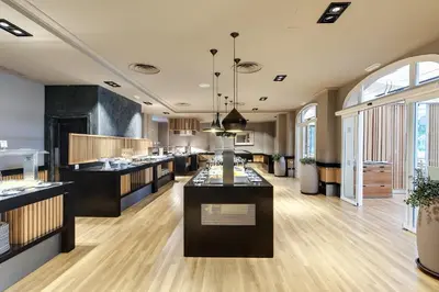 a large room with a salon with counters at Barceló Montecastillo Golf in Jerez de la Frontera