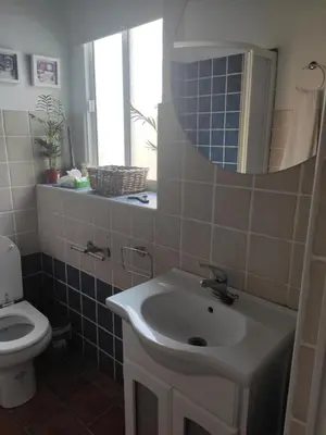 a bathroom with a sink and a toilet and a mirror at Calle Nueva in Arcos de la Frontera