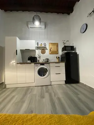 a kitchen with a washing machine and a refrigerator at Apartamento Jerez Sherry in Jerez de la Frontera