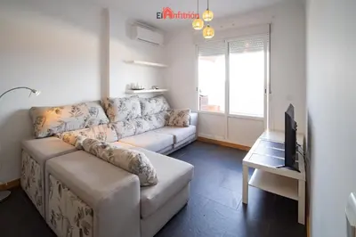 a living room with a couch and a tv at El Anfitrión - Paleobull Castillo in Sanlúcar de Barrameda