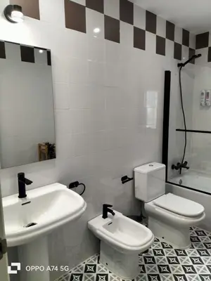 a bathroom with a sink and a toilet and a mirror at Casa Palacio Arcos del Carmen in Jerez de la Frontera