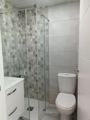 a bathroom with a toilet and a glass shower at La Bodeguita in Jerez de la Frontera