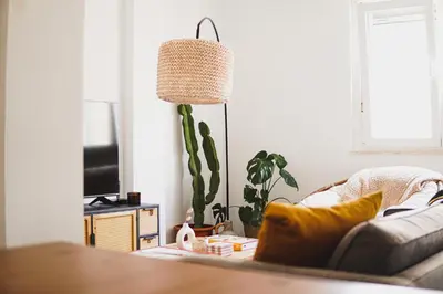 a living room with a couch and a cactus at Ocean View Ha Apartment in Cádiz