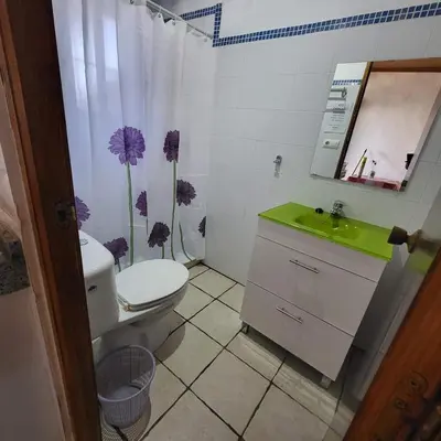 a bathroom with a toilet and a green sink at Estudios con piscina compartida en Complejo Rural el Mayorazgo in Cádiz