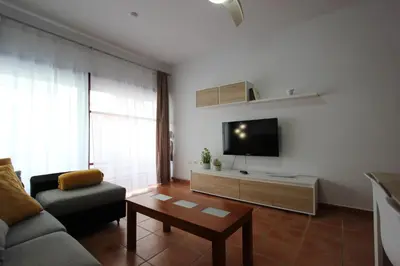 a living room with a couch and a tv at ConiL Casa H&L in Conil de la Frontera