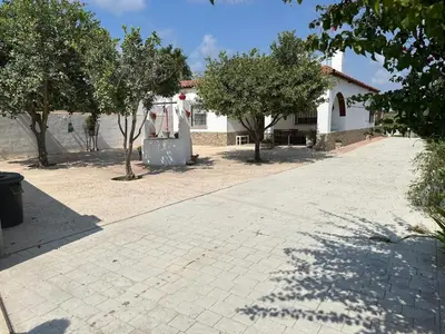 a brick road with trees in front of a building at Casa Sampalo in Cádiz