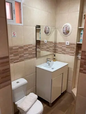 a bathroom with a white toilet and a sink at Apartamento Peña de Hita in El Puerto de Santa María