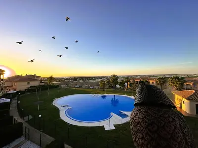 a person is looking at a large swimming pool at Mika's House Pool in Sanlúcar de Barrameda