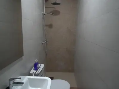 a bathroom with a shower and a toilet and a sink at Casa Rural Dehesa de Algar in Algar