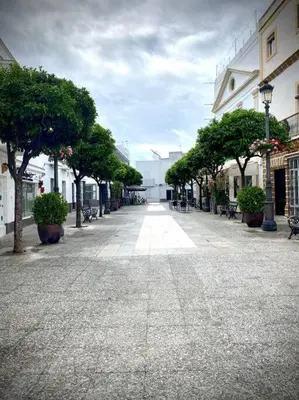 an empty city street with trees and buildings at MyChoice Ático de Luna in Rota