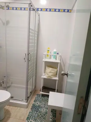 a bathroom with a shower and a toilet at Apartamento Las Canastas Cádiz Centro a pie de Catedral y playa in Cádiz