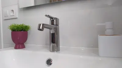a kitchen sink with a faucet and a plant at Sherryflat Fontana in Jerez de la Frontera